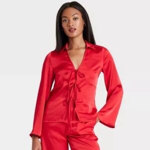 a new day Red Satin Blouse